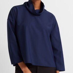 Club Monaco NWT navy 3/4 sleeve loose fit funnel neck top wool blend size S